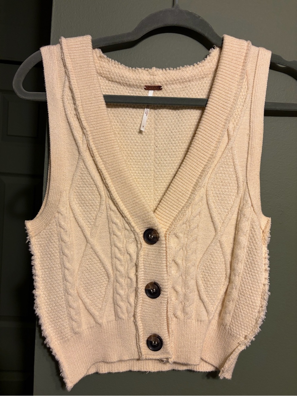 Free people Cream Cable Knit Button Front Vest